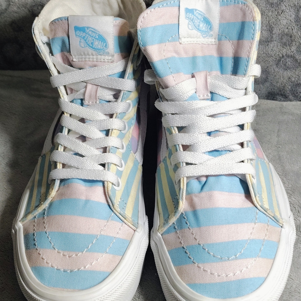 *RARE* STYLE Fun Colorful Vans Sk8-Hi Tapered Skate Pastel Stripes 8.5W/7M